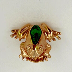 Vintage AVON Frog Lapel Pin Green Enamel Belly Gold Tone Brooch Tie Tack